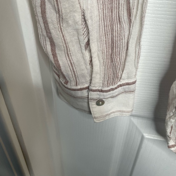 Rails Charli Reims Stripe Linen Blend Button Up Top Coastal in Brown/Cream XL - Picture 9 of 16